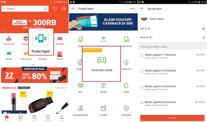 cara top up ml di shopee