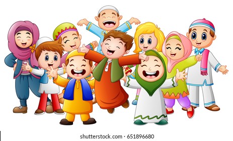 happy muslim kids cartoon