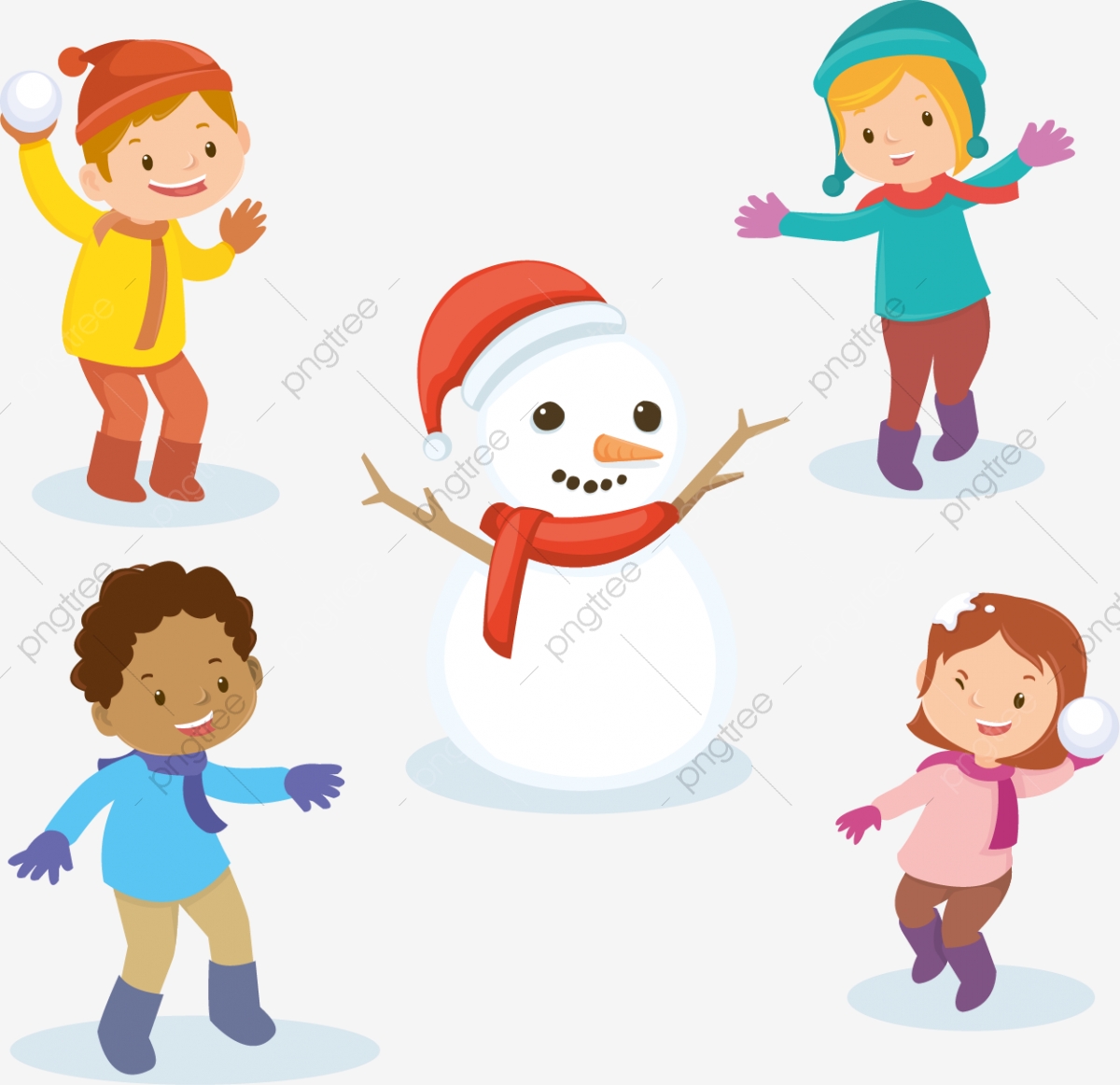 kids playing in snow cartoon png