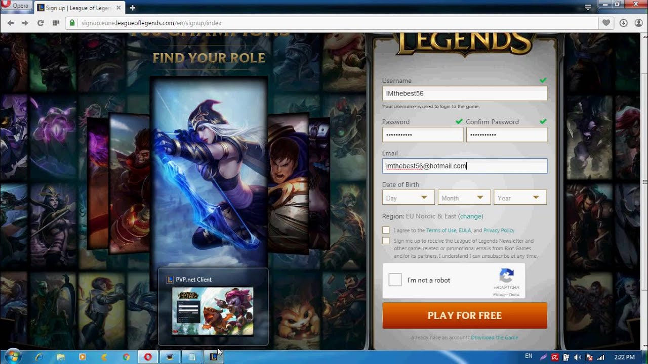 league of legends sign up